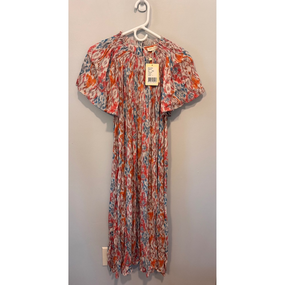 See U Soon Floral Maxi Dress Size S NWT Flutter Sleeve Boho Pleated